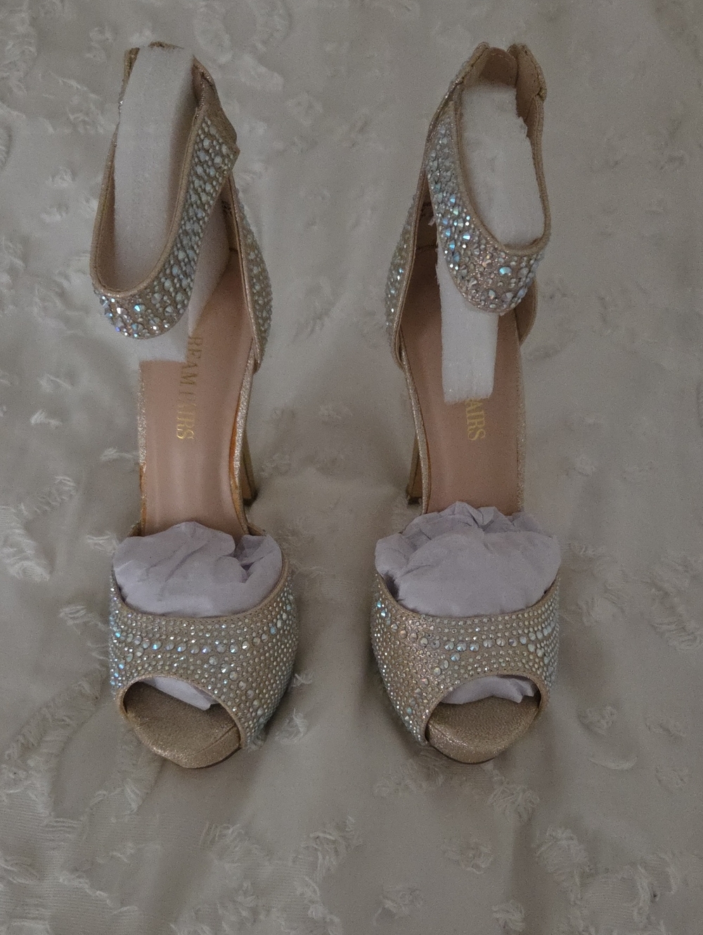 Dream Pairs Gold Rhinestone Open-Toe Ankle Strap Heels